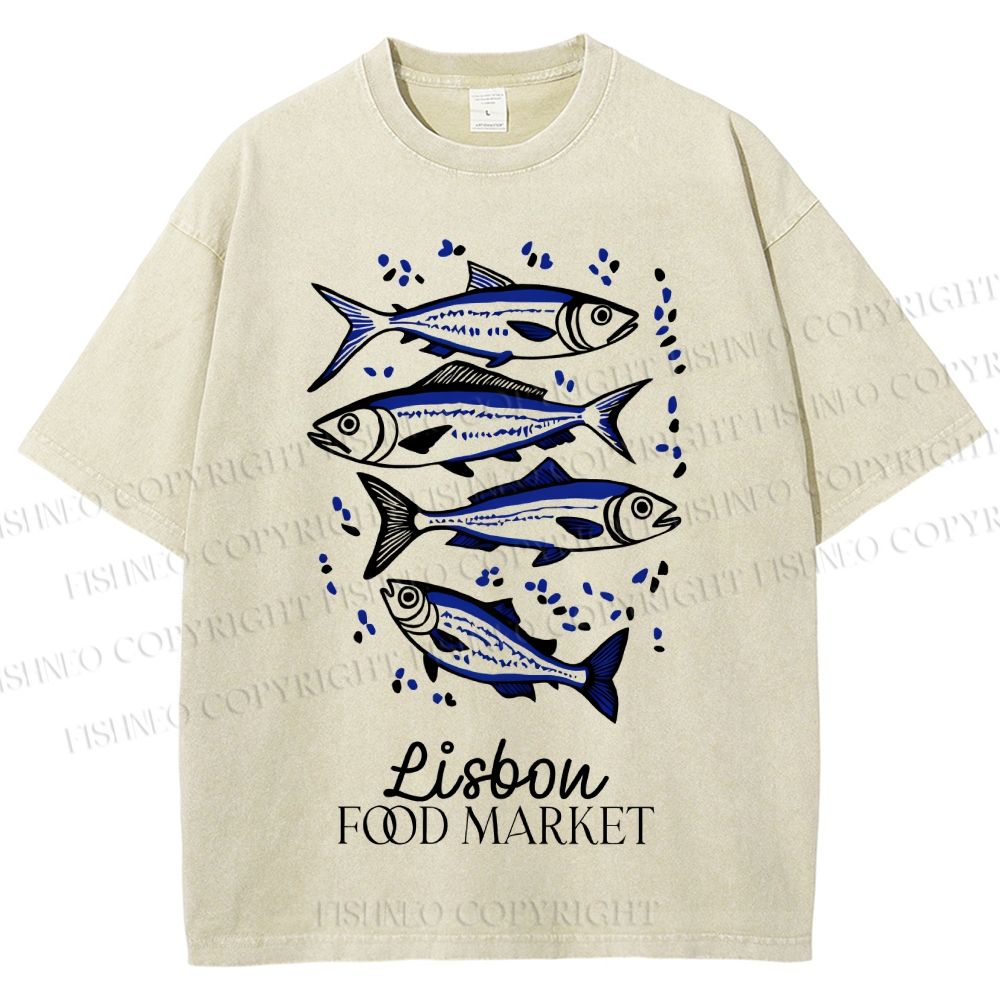 Unisex Vintage Fish Printed Washed Tee