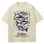 Unisex Vintage Fish Printed Washed Tee