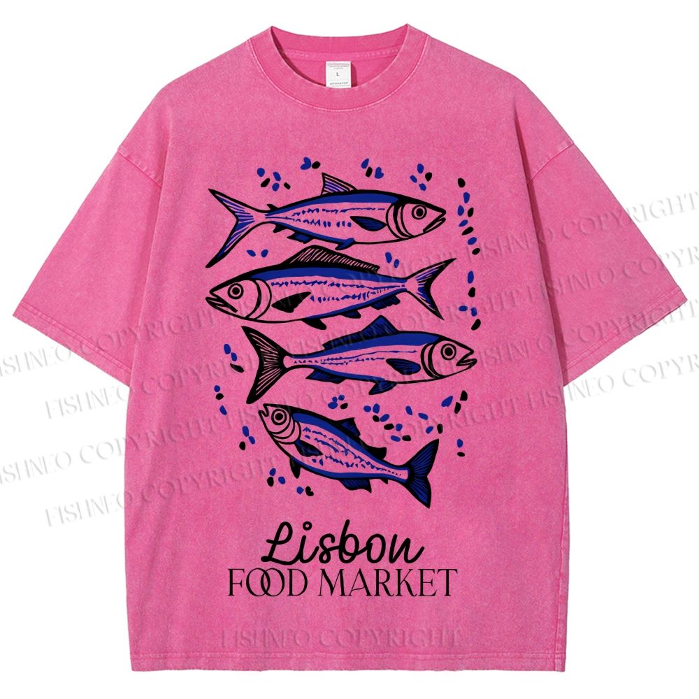 Unisex Vintage Fish Printed Washed Tee