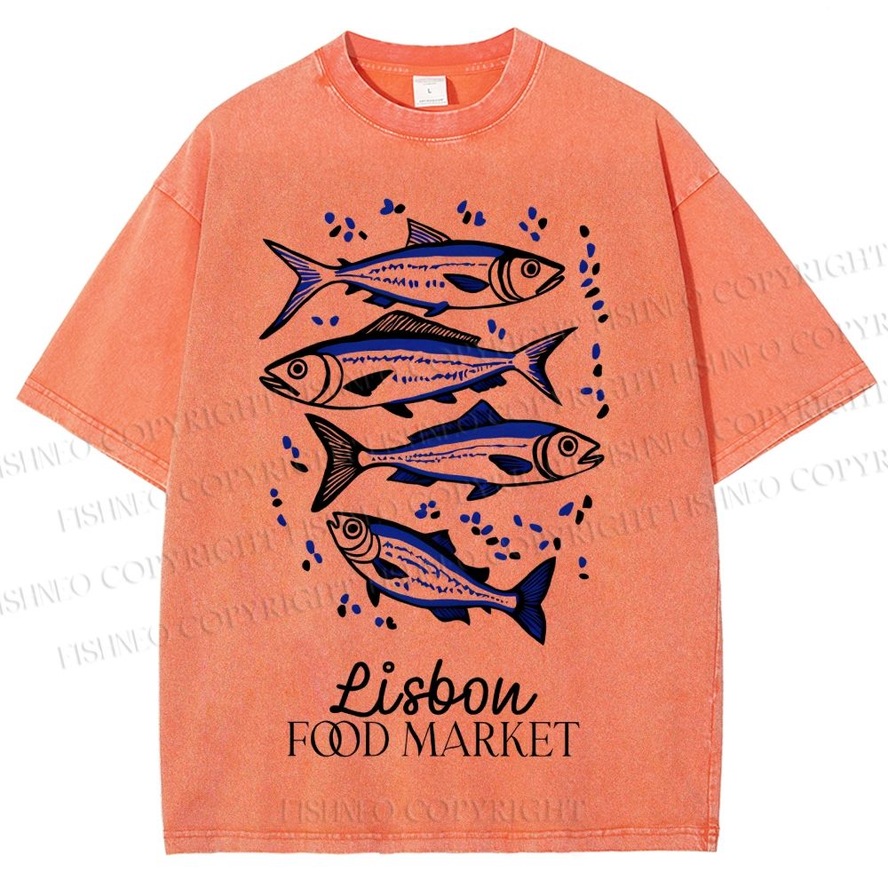 Unisex Vintage Fish Printed Washed Tee
