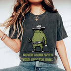 Unisex Vintage Frog Never Drink With Shooting Hand Printed Washed Tee