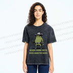 Unisex Vintage Frog Never Drink With Shooting Hand Printed Washed Tee