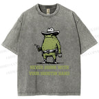 Unisex Vintage Frog Never Drink With Shooting Hand Printed Washed Tee