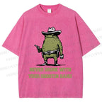 Unisex Vintage Frog Never Drink With Shooting Hand Printed Washed Tee
