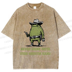 Unisex Vintage Frog Never Drink With Shooting Hand Printed Washed Tee