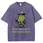 Unisex Vintage Frog Never Drink With Shooting Hand Printed Washed Tee