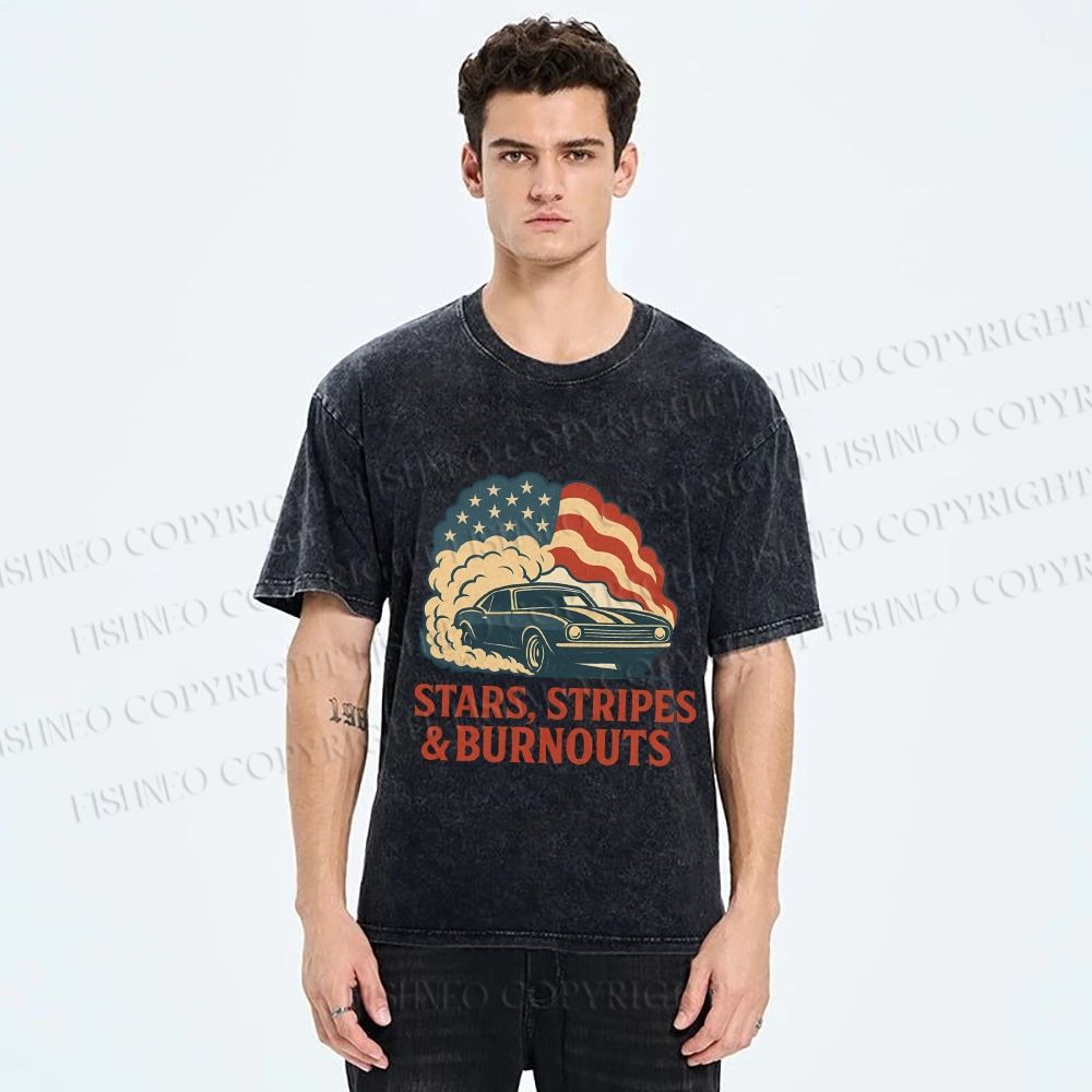 Unisex Vintage Car Graffiti Printed Washed Tee