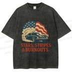 Unisex Vintage Car Graffiti Printed Washed Tee
