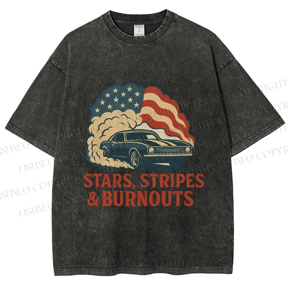 Unisex Vintage Car Graffiti Printed Washed Tee