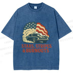 Unisex Vintage Car Graffiti Printed Washed Tee