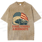 Unisex Vintage Car Graffiti Printed Washed Tee