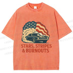 Unisex Vintage Car Graffiti Printed Washed Tee
