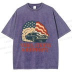 Unisex Vintage Car Graffiti Printed Washed Tee