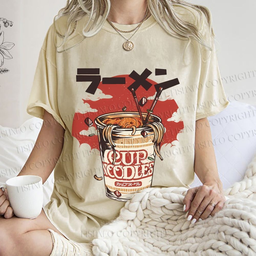 Unisex Vintage Japanese Cup Noodles Printed Washed Tee