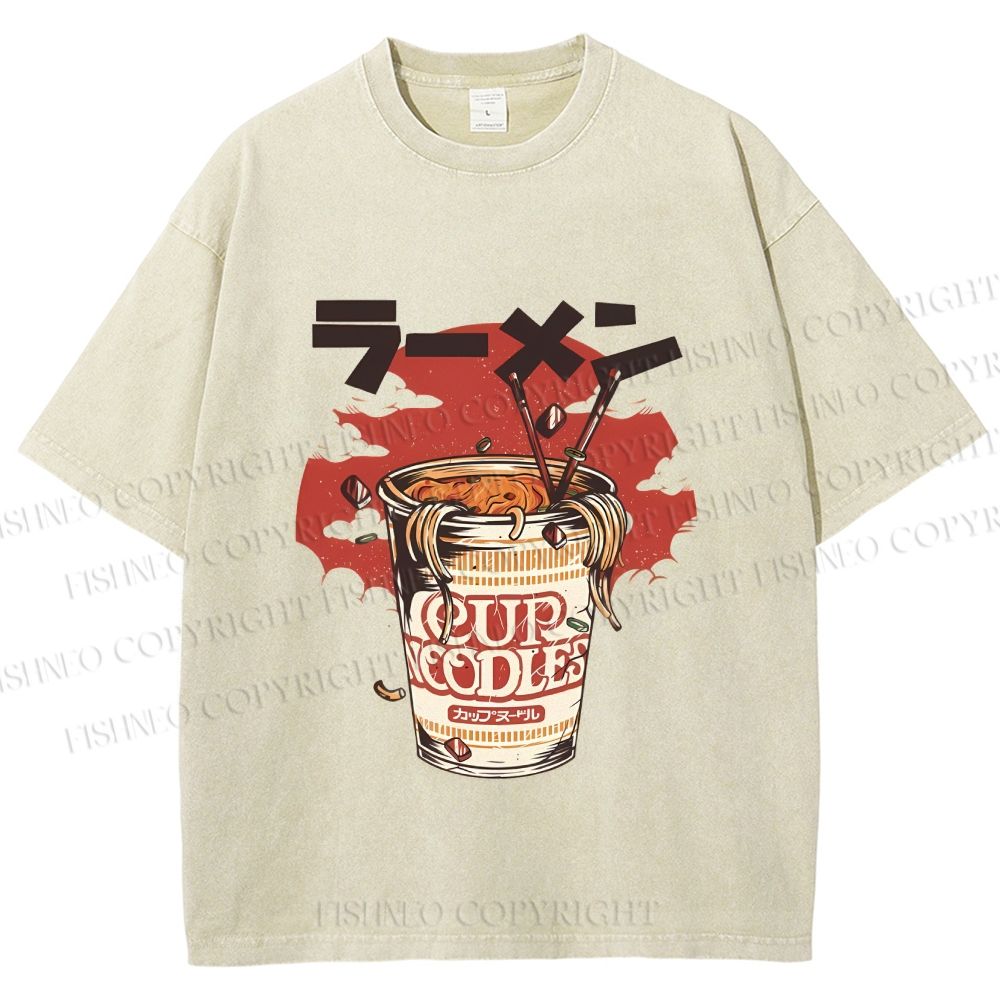Unisex Vintage Japanese Cup Noodles Printed Washed Tee