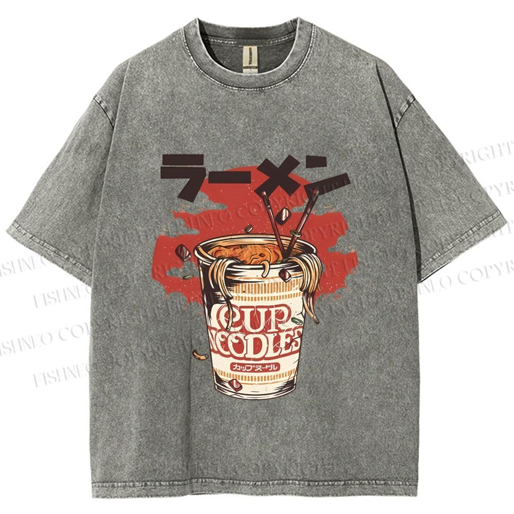 Unisex Vintage Japanese Cup Noodles Printed Washed Tee