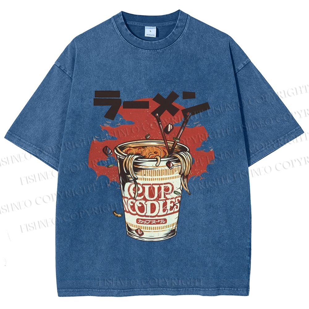 Unisex Vintage Japanese Cup Noodles Printed Washed Tee