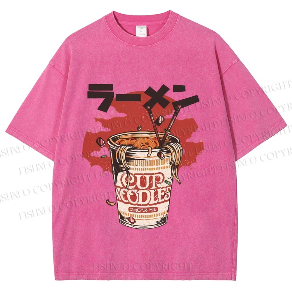 Unisex Vintage Japanese Cup Noodles Printed Washed Tee