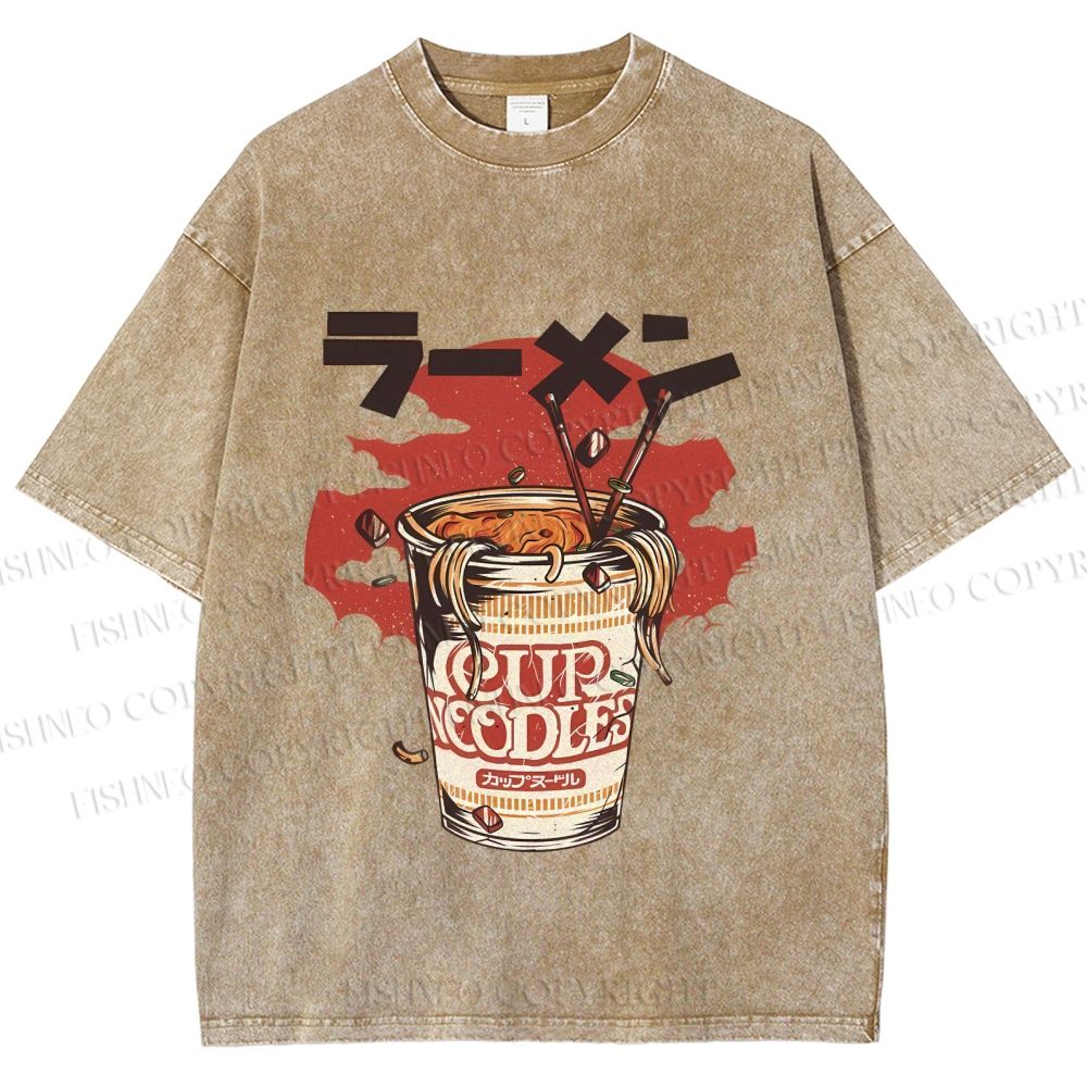Unisex Vintage Japanese Cup Noodles Printed Washed Tee
