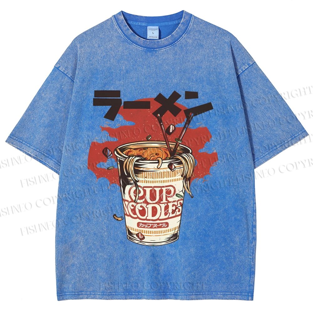 Unisex Vintage Japanese Cup Noodles Printed Washed Tee