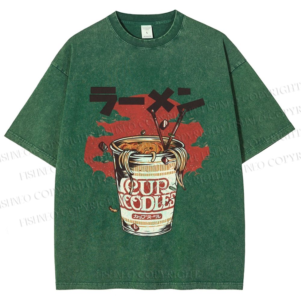 Unisex Vintage Japanese Cup Noodles Printed Washed Tee
