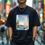 Unisex Japanese Art Cat Sea Wave Classic Cotton T-shirt