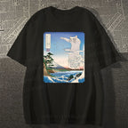 Unisex Japanese Art Cat Sea Wave Classic Cotton T-shirt