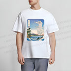 Unisex Japanese Art Cat Sea Wave Classic Cotton T-shirt