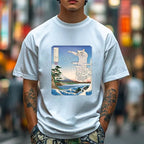 Unisex Japanese Art Cat Sea Wave Classic Cotton T-shirt