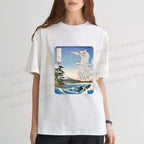 Unisex Japanese Art Cat Sea Wave Classic Cotton T-shirt