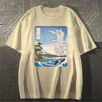 Unisex Japanese Art Cat Sea Wave Classic Cotton T-shirt