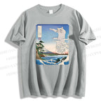 Unisex Japanese Art Cat Sea Wave Classic Cotton T-shirt