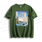 Unisex Japanese Art Cat Sea Wave Classic Cotton T-shirt