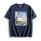 Unisex Japanese Art Cat Sea Wave Classic Cotton T-shirt