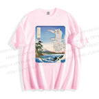 Unisex Japanese Art Cat Sea Wave Classic Cotton T-shirt