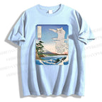 Unisex Japanese Art Cat Sea Wave Classic Cotton T-shirt