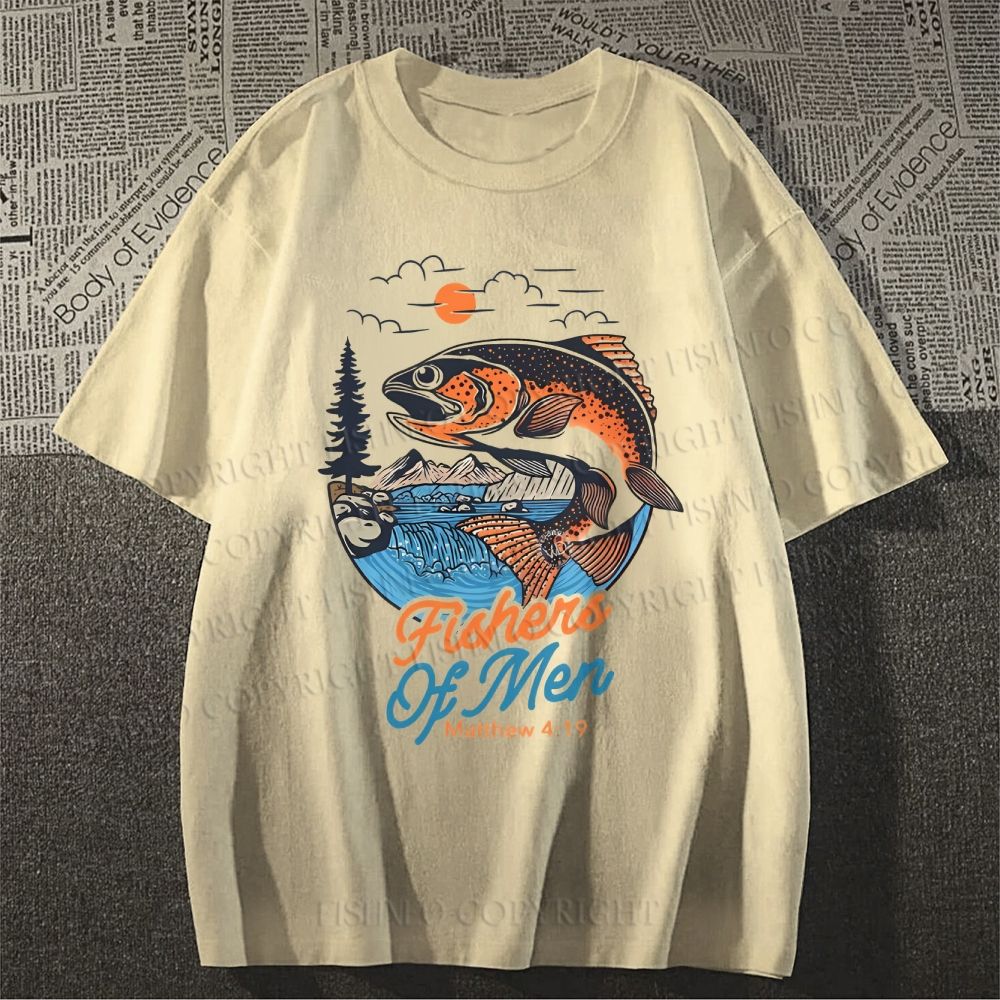Unisex Vintage Fish Graffiti Classic Cotton T-shirt