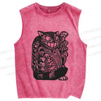 Unisex Vintage Cat Graffiti Printed Washed Tank Top