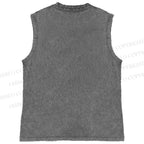 Unisex Vintage Cat Having Noodle Graffiti  Printed Washed Tank Top
