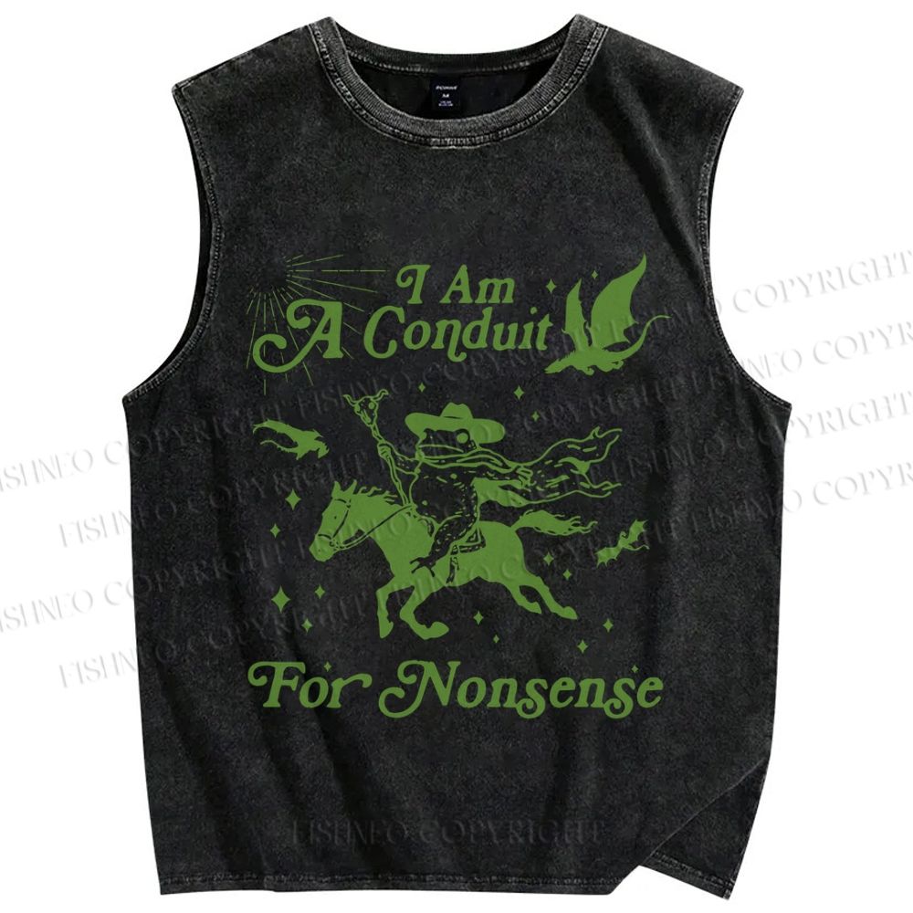 Unisex Vintage Frog I am a Conduit For Nonsense Printed Washed Tank Top