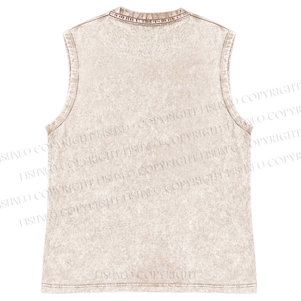 Unisex Vintage Cat Having Noodle Graffiti  Printed Washed Tank Top