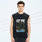 Unisex Monster Octopus Printed Washed Tank Top