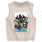 Unisex Monster Octopus Printed Washed Tank Top