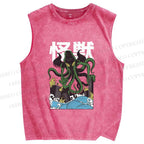 Unisex Monster Octopus Printed Washed Tank Top