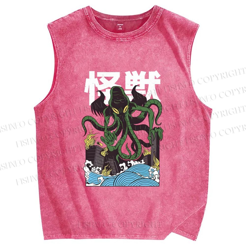 Unisex Monster Octopus Printed Washed Tank Top
