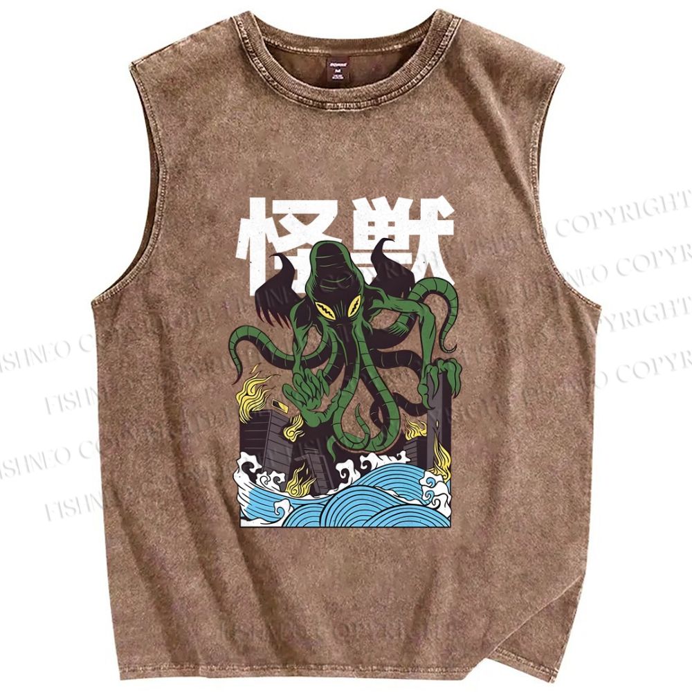 Unisex Monster Octopus Printed Washed Tank Top