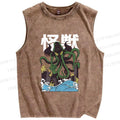 Unisex Monster Octopus Printed Washed Tank Top