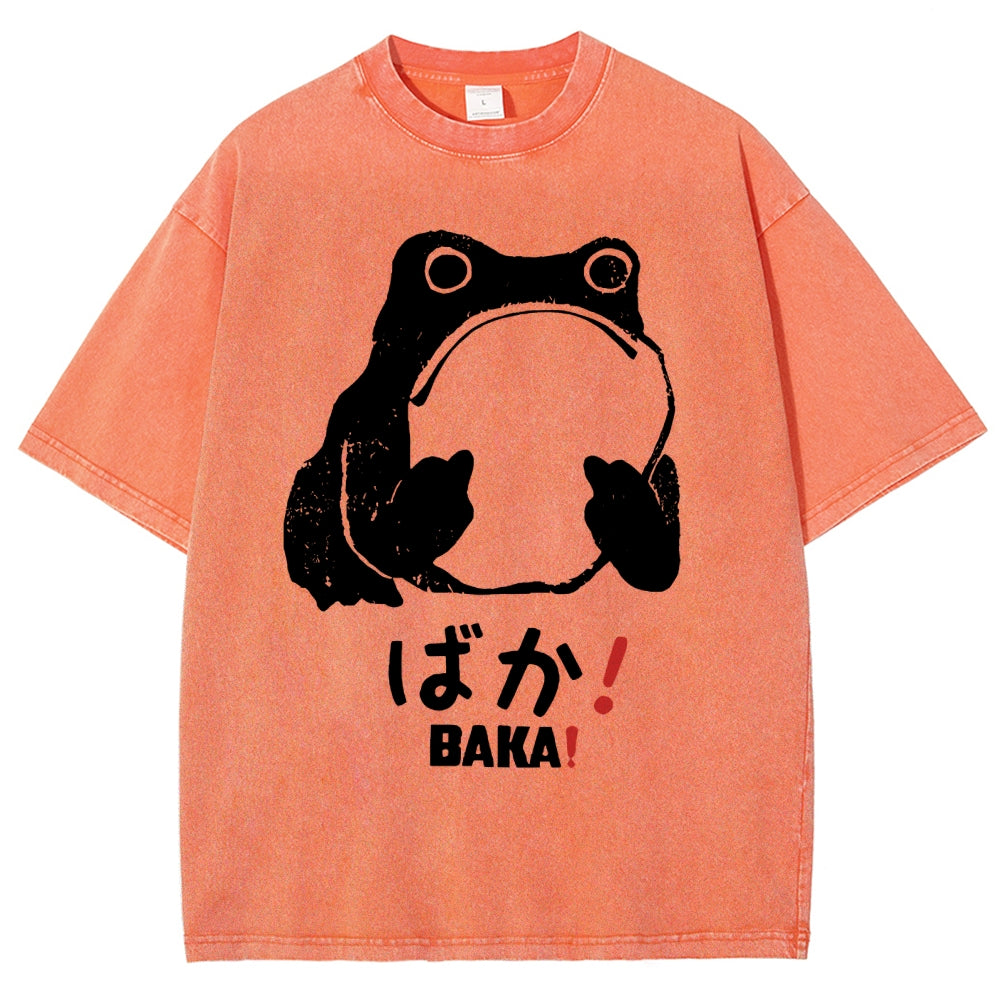 Unisex Stupid Frog Vintage Distressed Printed Washed Tee