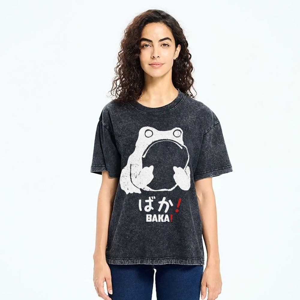Unisex Stupid Frog Vintage Distressed Printed Washed Tee