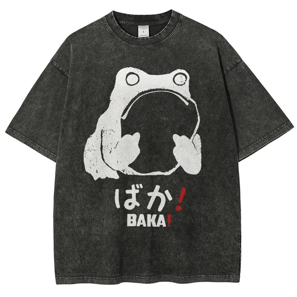 Unisex Stupid Frog Vintage Distressed Printed Washed Tee